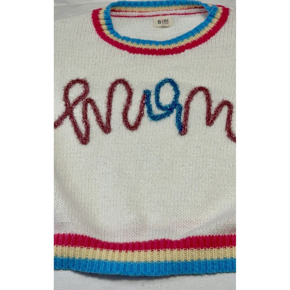 EUC BiBi Fuzzy Cursive Script Spring Sweater Coquette Y2K Puff Sleeve Knit Top S - Picture 8 of 15
